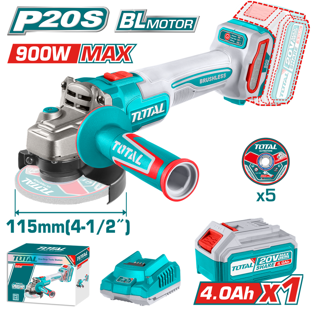 TOTAL AMOLADORA ANGULAR INALAMBRICA 20V 900W UTAGLI261521