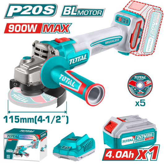 TOTAL AMOLADORA ANGULAR INALAMBRICA 20V 900W UTAGLI261521