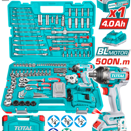 TOTAL LLAVE DE IMPACTO INALAMBRICA 1/2" 500 N.M + 152 ACCESORIOS UTHKTHP31522
