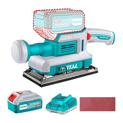 TOTAL LIJADORA DE PALMA INALAMBRICA 3-1/2 X 7" 20V INCLUYE 1 BATERIA 4.0AH , CARGADOR Y 5 LIJAS INDUSTRIAL UTFSLI20311