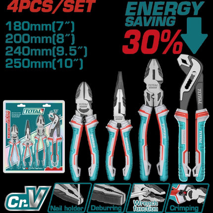 TOTAL JUEGO DE ALICATE X 4 PIEZAS CROMO VANADIUM INDUSTRIAL THT2K0498