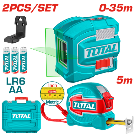 TOTAL KIT NIVEL LASER 0-35M LUZ VERDE 2 LINEAS + METRO 5MINDUSTRIAL TLL680081