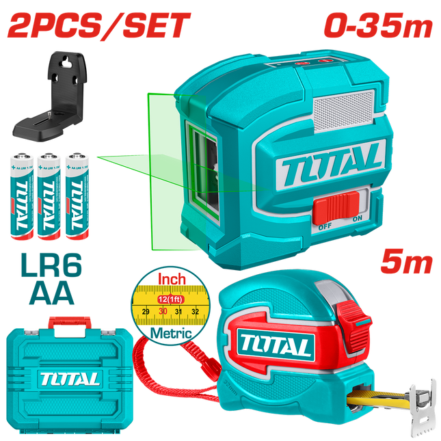 TOTAL KIT NIVEL LASER 0-35M LUZ VERDE 2 LINEAS + METRO 5MINDUSTRIAL TLL680081