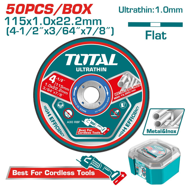 TOTAL DISCO CORTE METAL/ACERO INOXIDABLE 4-1/2" X 50 UNIDADES TAC1050115