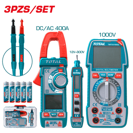 TOTAL KIT MEDIDOR DE CORRIENTE DIGITAL INCLUYE PROBADOR - TESTER - PINZA TOS24067