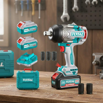 TOTAL LLAVE DE IMPACTO INALAMBRICA 3/4" 20V  1750 NM, 2 BATERIAS 8.0AH, CARGADO Y 3 COPAS UTIWLI20175
