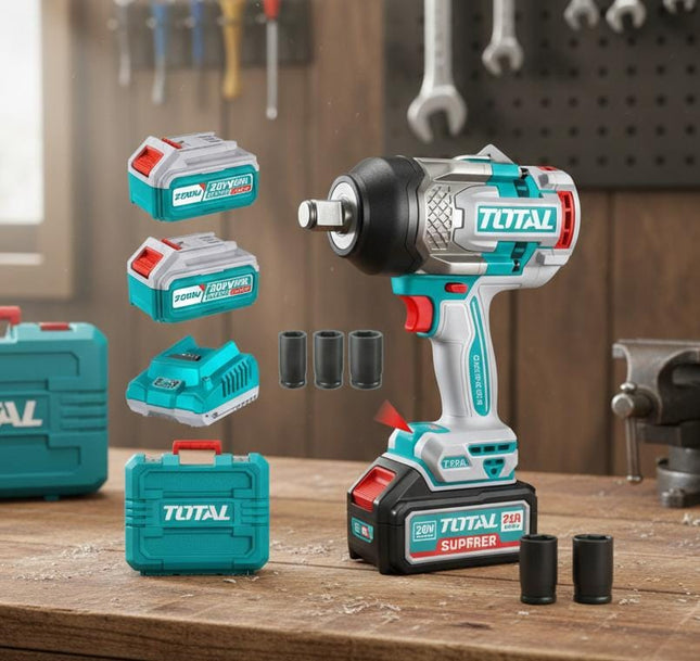 TOTAL LLAVE DE IMPACTO INALAMBRICA 3/4" 20V  1750 NM, 2 BATERIAS 8.0AH, CARGADO Y 3 COPAS UTIWLI20175