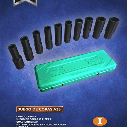 I.O JUEGO DE COPAS DE IMPACTO X 10 UND 1/2" ESTUCHE VERDE