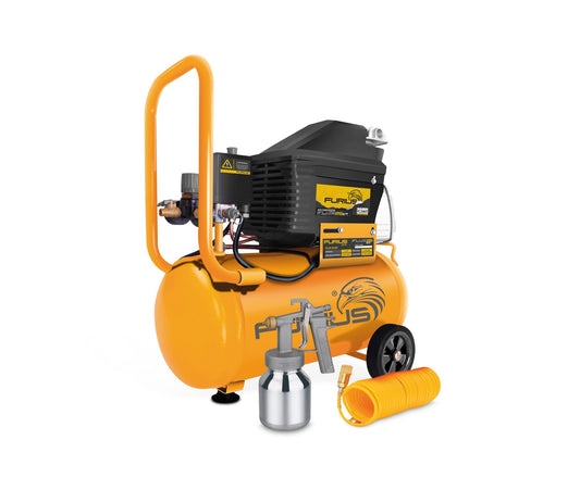 FURIUS COMPRESOR 25LT 2 HP CON MANGUERA 5MTS Y PISTOLA DE PINTAR FC25KIT