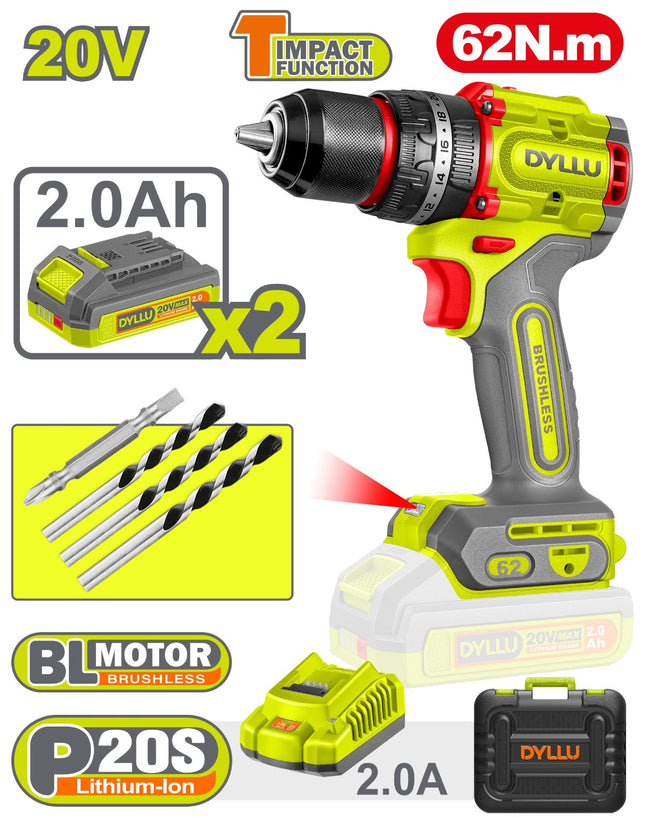 DYLLU TALADRO PERCUTOR INALAMBRICO 1/2'' 62NM 20V UDTCDP6281