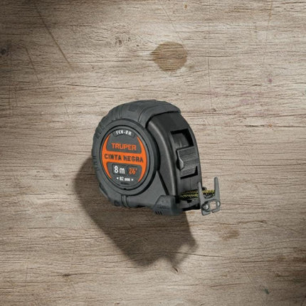 TRUPER FLEXOMETRO 8 MTS CINTA NEGRA  EXTRA ANCHA 11747