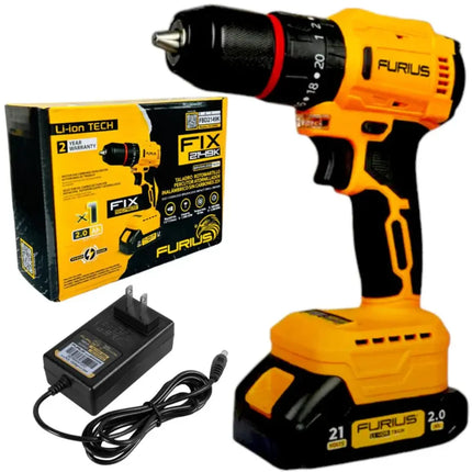 FURIUS TALADRO INALAMBRICO PERCUTOR BRUSHLESS 1/2" 45NM INCLUYE BATERIA 21V 2.0AH Y CARGADOR FBD2149K