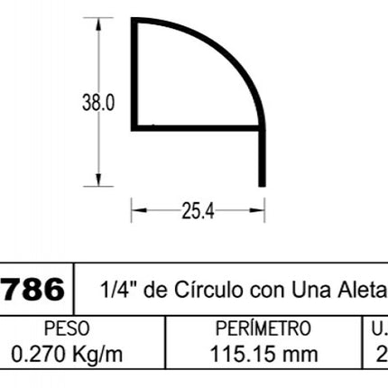 CUARTO DE CIRCULO ALUMINIO 1" - T281 / T-281
