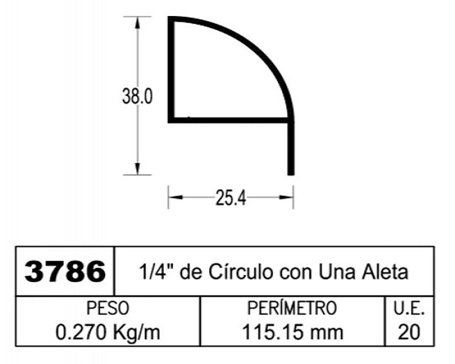 CUARTO DE CIRCULO ALUMINIO 1" - T281 / T-281