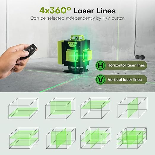 Nivel láser de 16 líneas autonivelante, 4 x 360°