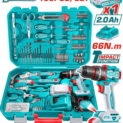 TOTAL TALADRO INALAMBRICO 20V + JUEGO DE HERRAMIENTAS 165 PZS UTHKTHP11652