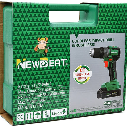 NEW BEAT TALADRO PERCUTOR INALÁMBRICO 1/2” 21V 5031001 NBT-CID-21J-BL60 - 4525C