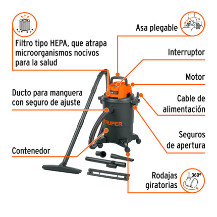 TRUPER ASPIRADORA 6 GALONES 4.5HP 3300W 102964