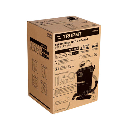 TRUPER ASPIRADORA 6 GALONES 4.5HP 3300W 102964