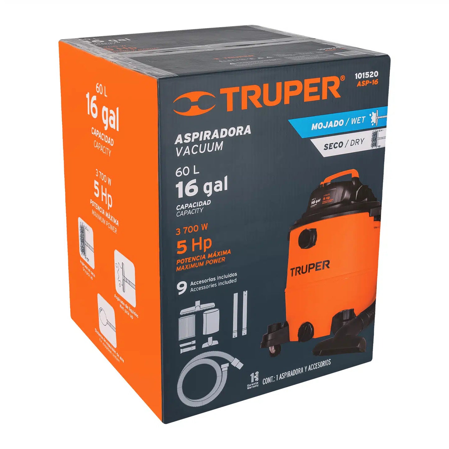 TRUPER ASPIRADORA 16 GALONES 5 HP 101520