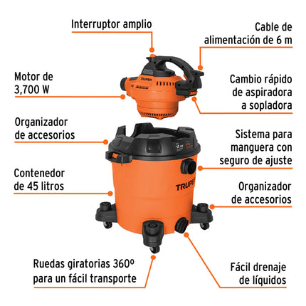 TRUPER ASPIRADORA Y SOPLADORA 12 GALONES 12093