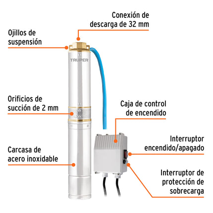 TRUPER BOMBA SUMERGIBLE AGUA LIMPIA TIPO BALA-LAPICERO 1/2 HP 16933