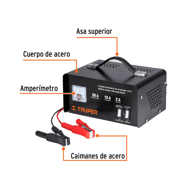 TRUPER CARGADOR DE BATERIAS CON ARRANCADOR 12V  13027