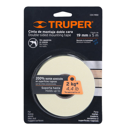 TRUPER CINTA DE MONTAJE DOBLE CARA 19MM X 5 MTS 11725/CDC-1950