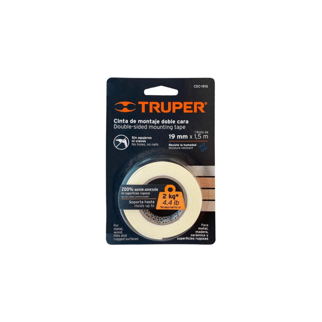 TRUPER CINTA DE MONTAJE DOBLE CARA 19MM X 1.5 MTS 11724