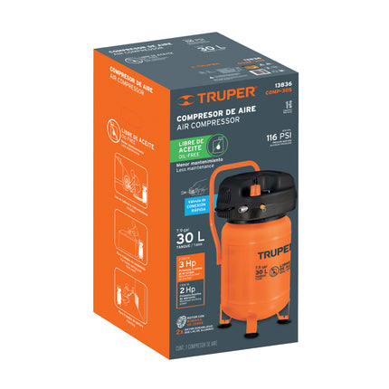 TRUPER COMPRESOR DE AIRE 30L 116 PSI 13836 COMP-30S