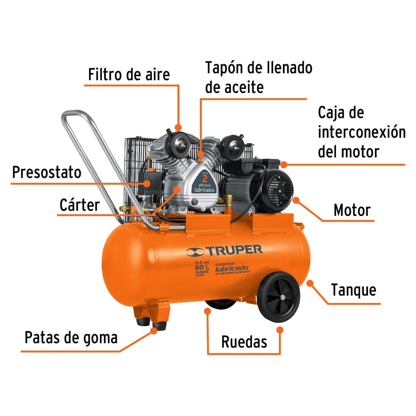 TRUPER COMPRESOR DE BANDA HORIZONTAL 60L 4HP 127V 19005