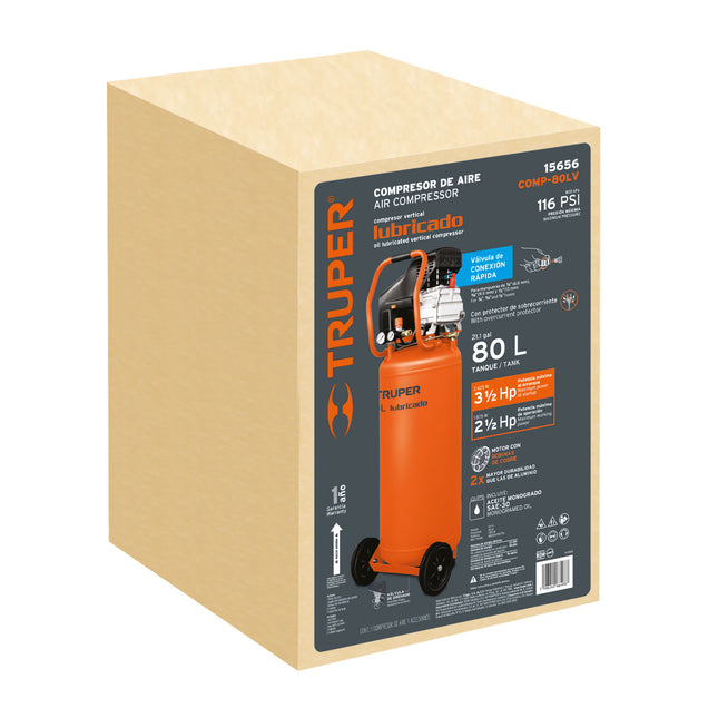 TRUPER COMPRESOR 3.5 HP 80 LITROS VERTICAL 15656