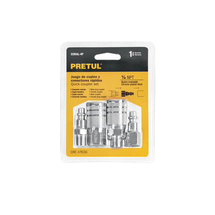 PRETUL JUEGO DE COPLES Y CONECTORES RAPIDOS 1/4 27020 CORAL-4P