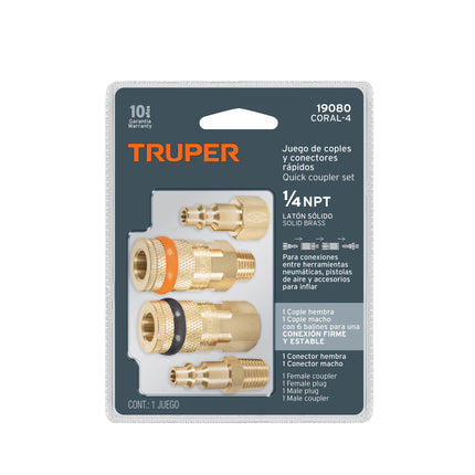 TRUPER JUEGO DE ACOPLES Y CONECTORES RAPIDOS 19080 CORAL-4