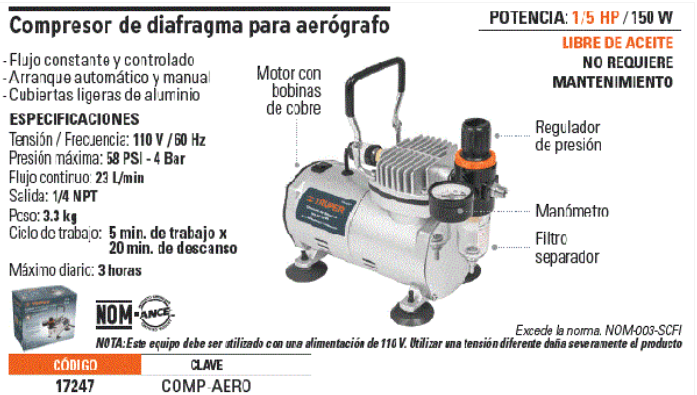 TRUPER MINI COMPRESOR DE DIAFRAGMA - COMP-AERO