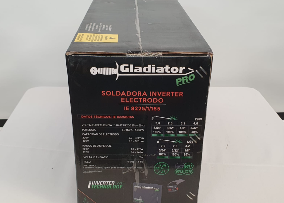 GLADIATOR PRO SOLDADOR INVERSOR DE 225 AMPERIOS - IE8225/1/166