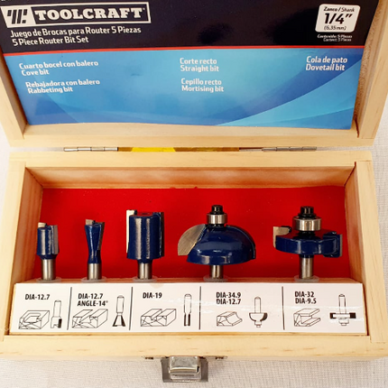 TOOLCRAFT JUEGO DE BROCAS PARA ROUTER DE 1/4 - TC3456