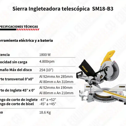 STANLEY SIERRA ACOLILLADORA O INGLETEADORA TELESCOPICA 10" - SM18