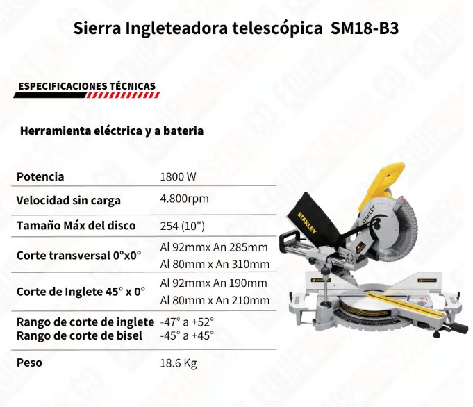 STANLEY SIERRA ACOLILLADORA O INGLETEADORA TELESCOPICA 10" - SM18