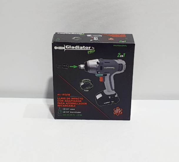 GLADIATOR PRO LLAVE DE IMPACTO CON ADAPTADOR PARA ATORNILLADOR RECARGABLE - ALI812/18