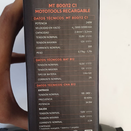 GLADIATOR PRO MOTOTOOLS RECARGABLE 12v - MT800/12 C1