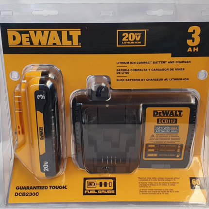 DEWALT CARGADOR Y BATERIA COMPACTA ION DE LITIO 20V - DCB230C