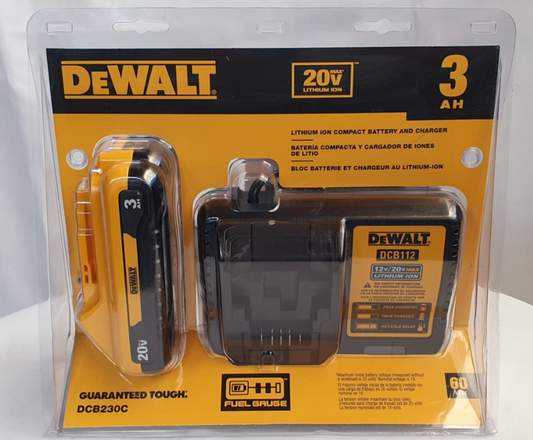 DEWALT CARGADOR Y BATERIA COMPACTA ION DE LITIO 20V - DCB230C