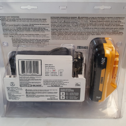 DEWALT CARGADOR Y BATERIA COMPACTA ION DE LITIO 20V - DCB230C