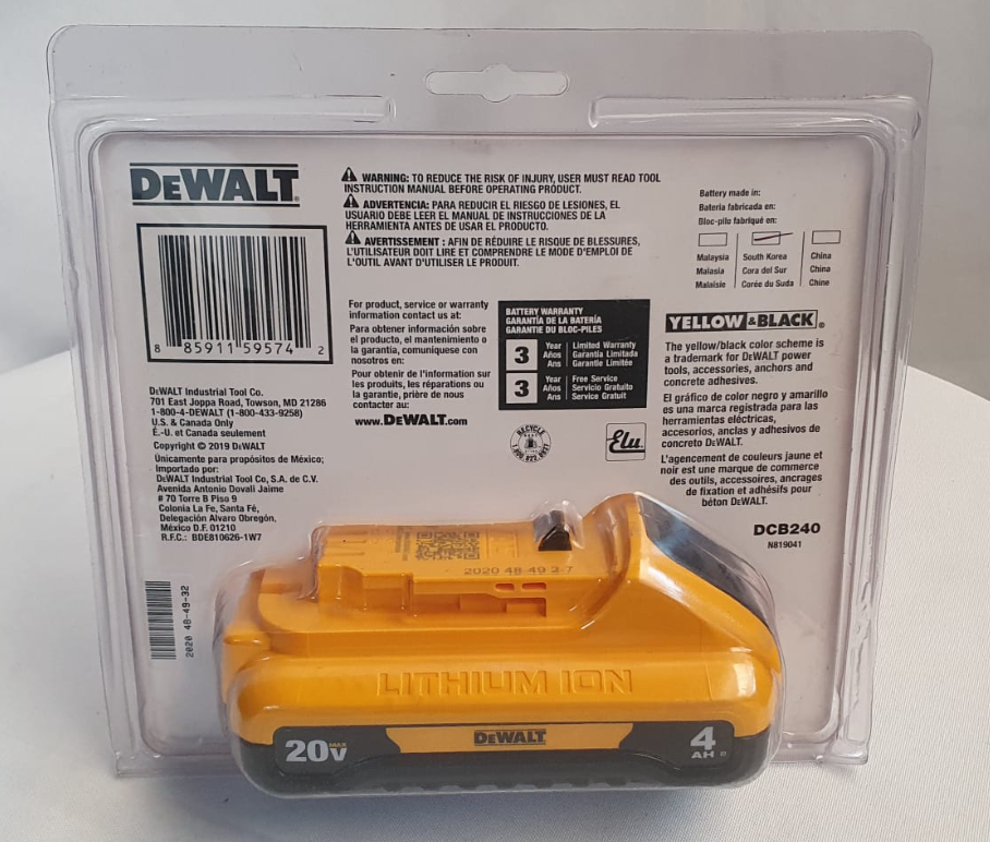 DEWALT BATERIA COMPACTA DE IONES DE LITIO 20B - DCB240