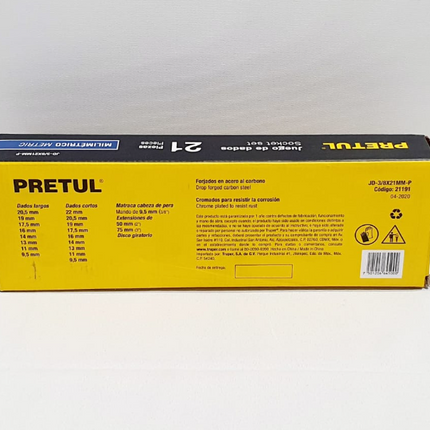 PRETUL JUEGO DE DADOS O COPAS 21 PIEZAS - JD-3/8X21MM-P