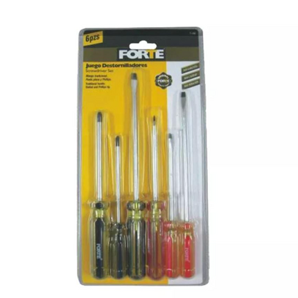 FORTE JUEGO DE DESTORNILLADORES DE 6 PIEZAS CON MANGO PVC - 719