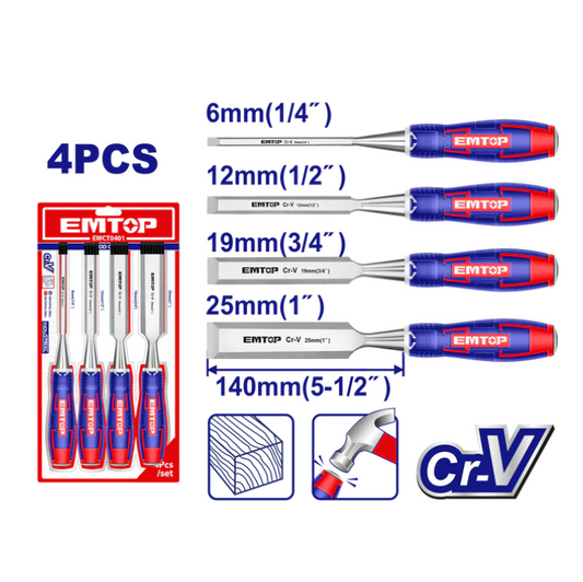 EMTOP CINCEL PARA MADERA SET 4 PIEZAS - EWCT0401