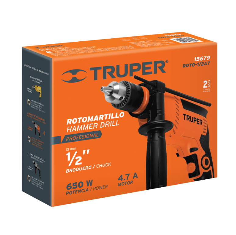 TRUPER TALADRO ROTOMARTILLO PROFESIONAL BROQUERO DE 1/2" ROTO-1/2A7