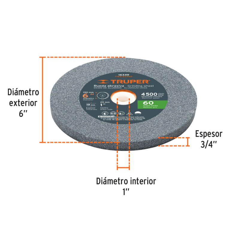 TRUPER RUEDA ABRASIVA OXIDO DE ALUMINIO GRANO 60 - 16349